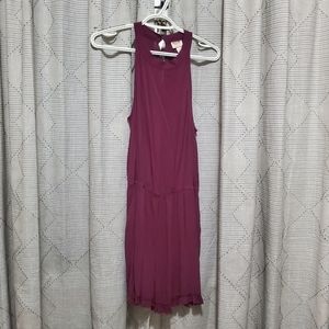 Burgundy jump suit, romper.
